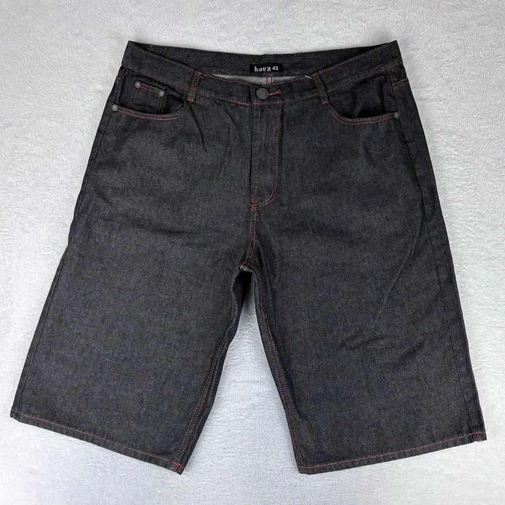 Hova Jeans Men's Black Bermuda Jean Shorts Size 42 Vintage Y2K Grunge‎